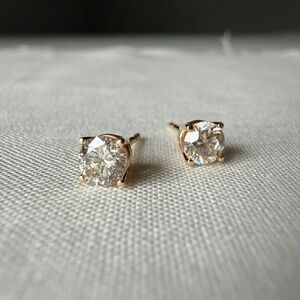 💎 1.00 CTW Natural Diamond Stud Earrings – 14K Solid Yellow Gold – La Pousette